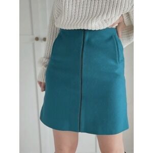COS Teal Blue Boiled Wool Blend A-Line Mini Skirt Zip Front EU 36 US 4